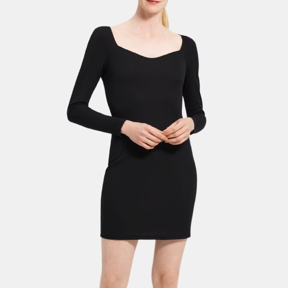 NWT Theory Square Neck Crepe Jersey Fitted Dress Black Size 6